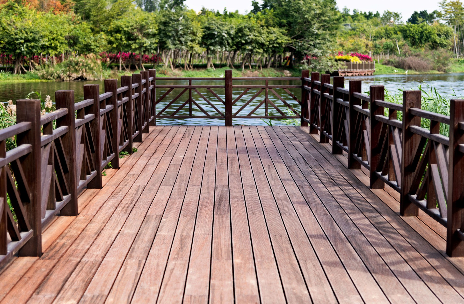 Wooden path in public park